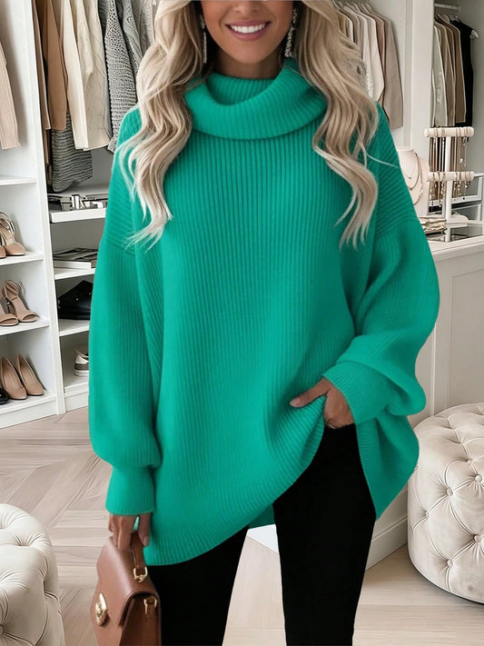 Women's Loose Casual Rib-Knit Turtleneck Pullover Sweater