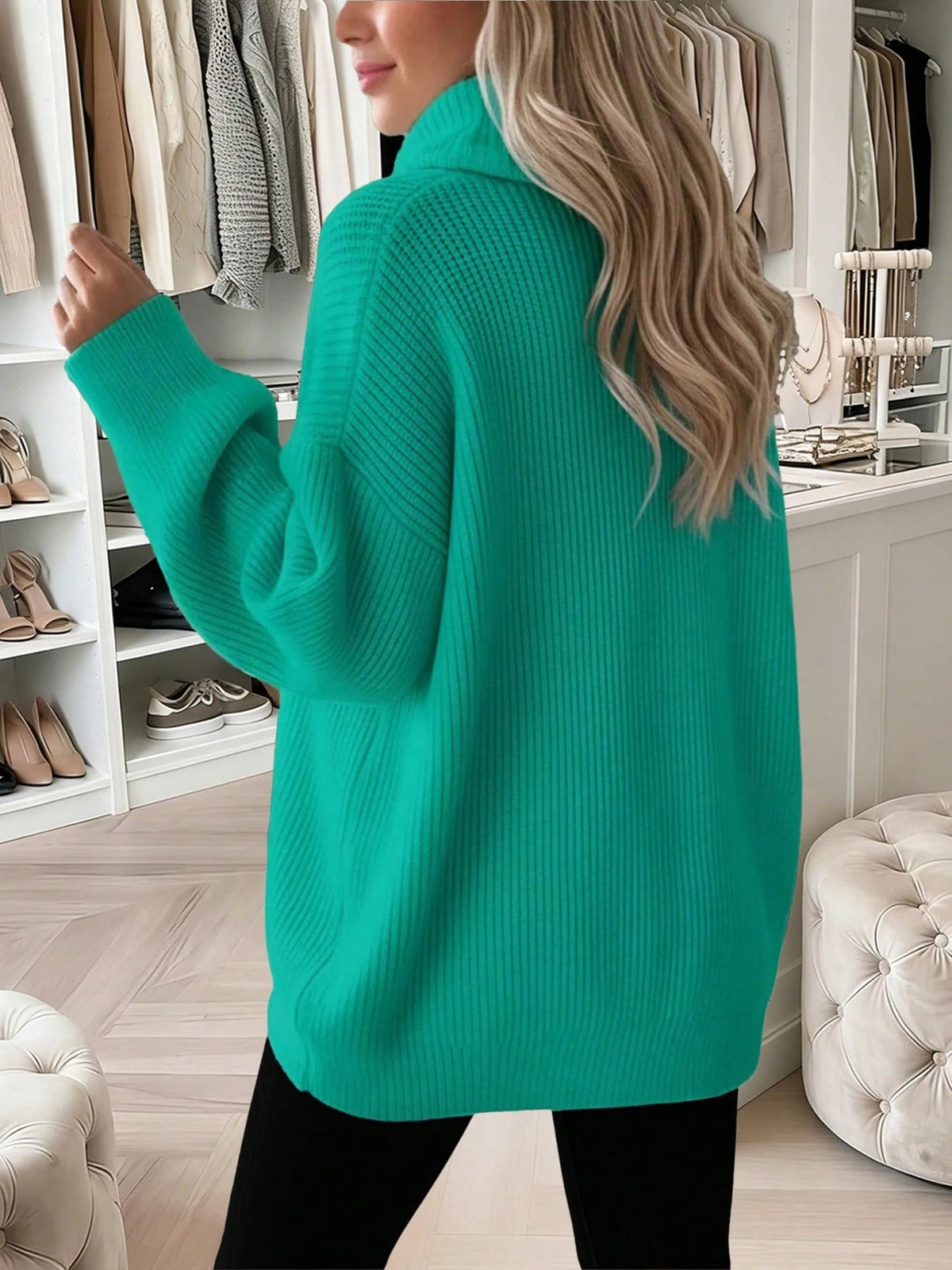 Women's Loose Casual Rib-Knit Turtleneck Pullover Sweater